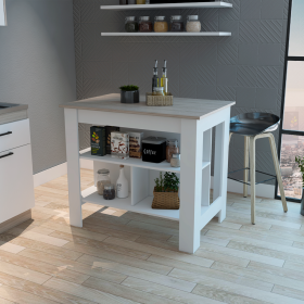 Brooklyn Antibacterial Surface Kitchen Island; Three Concealed Shelves