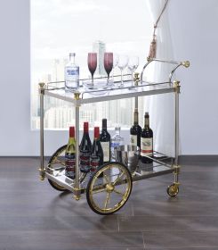 ACME Cyrus Serving Cart, Silver/Gold & Clear Glass 98372