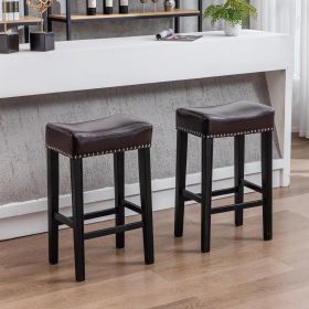 A&A Furniture,Counter Height 29" Bar Stools for Kitchen Counter Backless Faux Leather Stools Farmhouse Island Chairs (29 Inch, Brown, Set of 2)