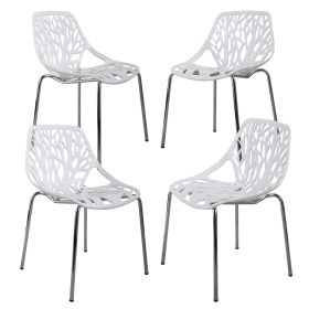 Modern Set of 4 Birds Nest Dining Side Chairs, Stackable Chairs with NonSlip Foot Pads for Indoor and Outdoor, White Silver