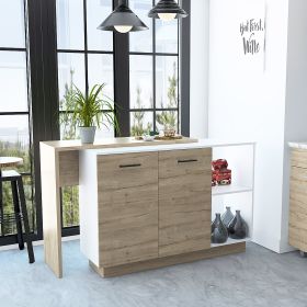 Sicilia Kitchen Island, Two External Shelves, Double Door Cabinets, Three Shelves -White / Light Oak