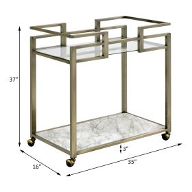 ACME Neilo Serving Cart in Clear Glass, Faux Marble & Wire Brass Finish AC00159