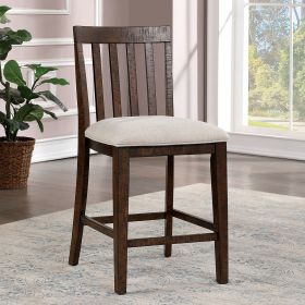 Set of 2pcs Counter Height Chair Dining Room Furniture Rustic Oak / Beige Fabric Cushion w/ Welt Slat Back Kitchen Breakfast