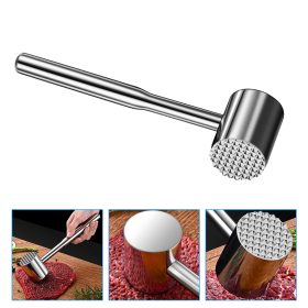 Meat Masher Tool Cube Steak Maker Meat Beater Hammer Pork Metal Hammer Meat Stainless Steel Bbq Meat Hammer (Color: Silver, size: 25X6Cm)