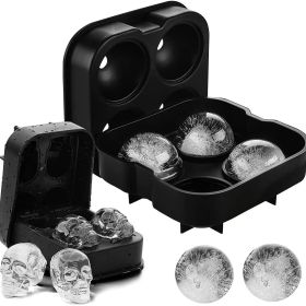 1pc 4 Skull Silicone Ice Ball Trays Summer Ice Cube Mold Silicone Mold Halloween Skull Ice Mold (Items: Skull, Color: Black)