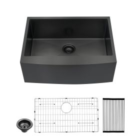 Farmhouse Apron Stainless Steel Kitchen Sink,16 Gauge Apron Front Single Bowl Kitchen Sink with Drain Kit (Color: Gunmetal Black, size: 27"X21")