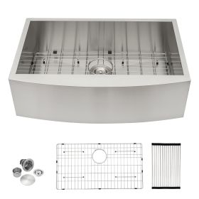 Farmhouse Apron Handmade Stainless Steel Kitchen Sink, Apron Front Single Bowl Bar Sink with Drain Kit (Color: Stainless Steel Brushed, size: 33"X20")