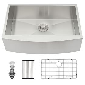 Farmhouse Apron Handmade Stainless Steel Kitchen Sink, Apron Front Single Bowl Bar Sink with Drain Kit (Color: Stainless Steel Brushed, size: 30"X20")