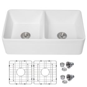 Lordear Framhouse Kitchen Sink White Fireclay Apron Front Sink (Color: White, size: 33" * 18" * 10")